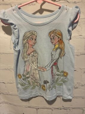 Disney Light Blue Frozen Sisters Graphic Tank with Floral Accents